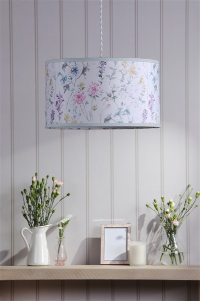 (image for) Laura Ashley Wild Meadow Multi Blue Cotton Drum Shade 38cm
